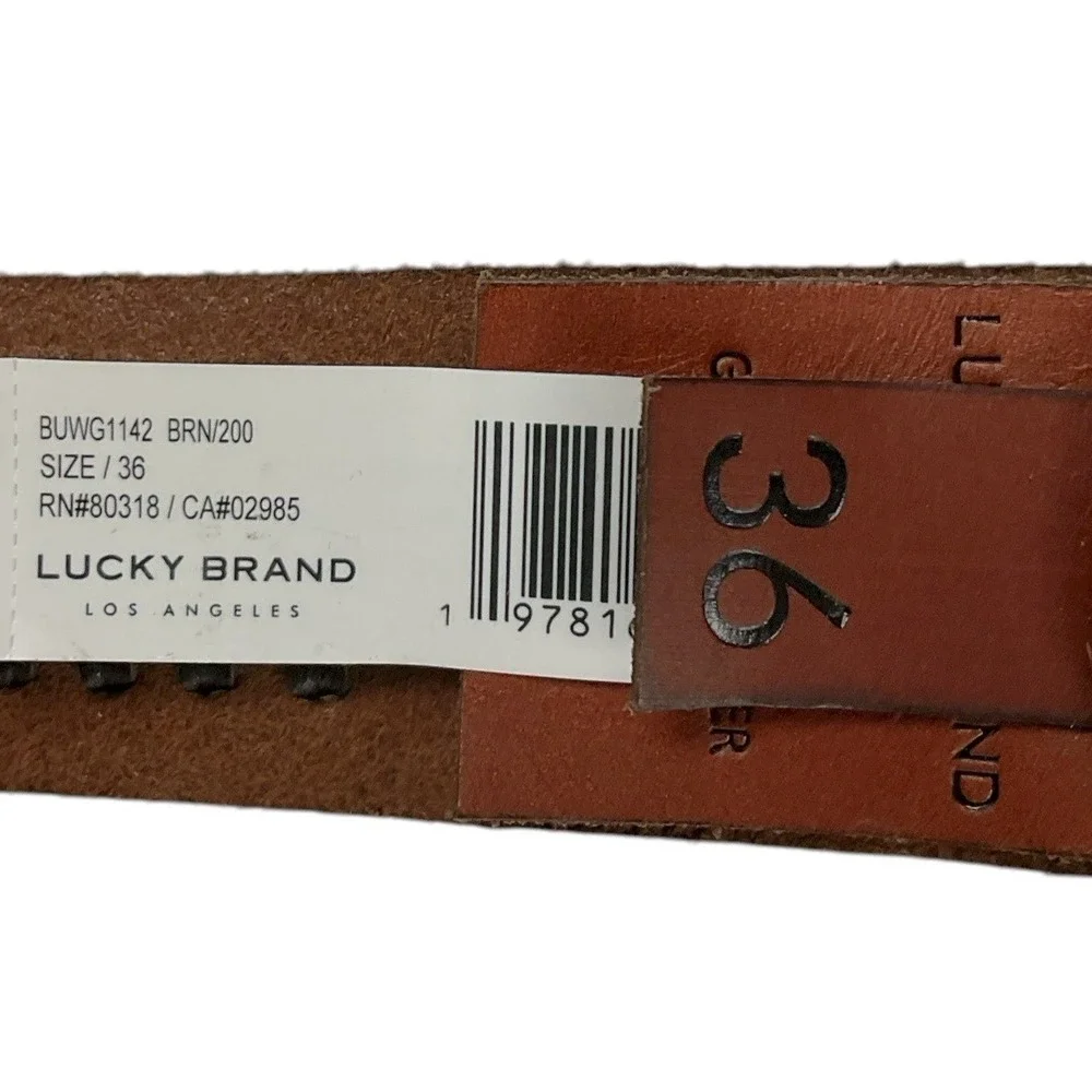 Lucky Brand Men's Size 36 Brown Genuine Leather Lacing Detail Lazer Cut Belt NWT